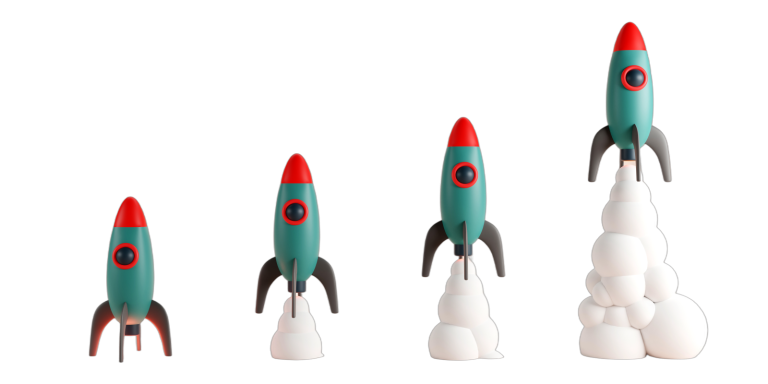 Symbolic image of a row of launching rockets, stylizing Virtuonary as a startup